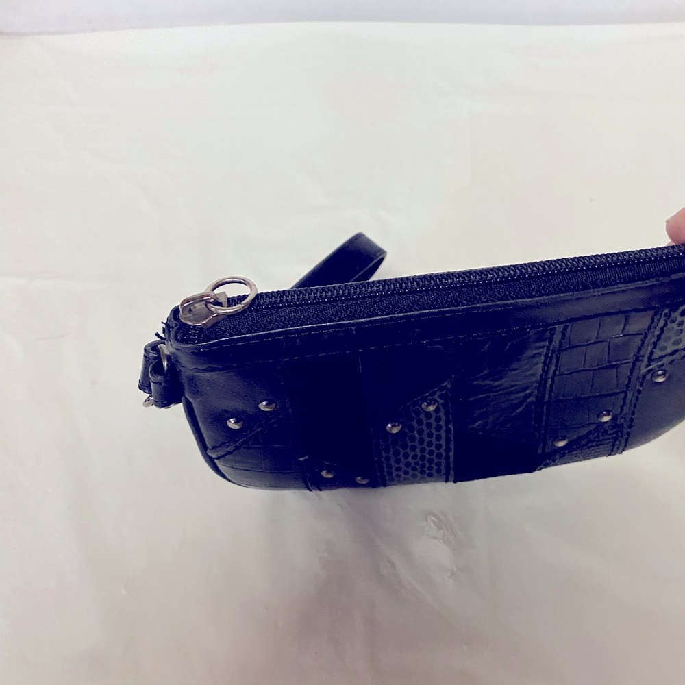 Fossil Black Suede Leather Patchwork Studs Wallet… - image 4